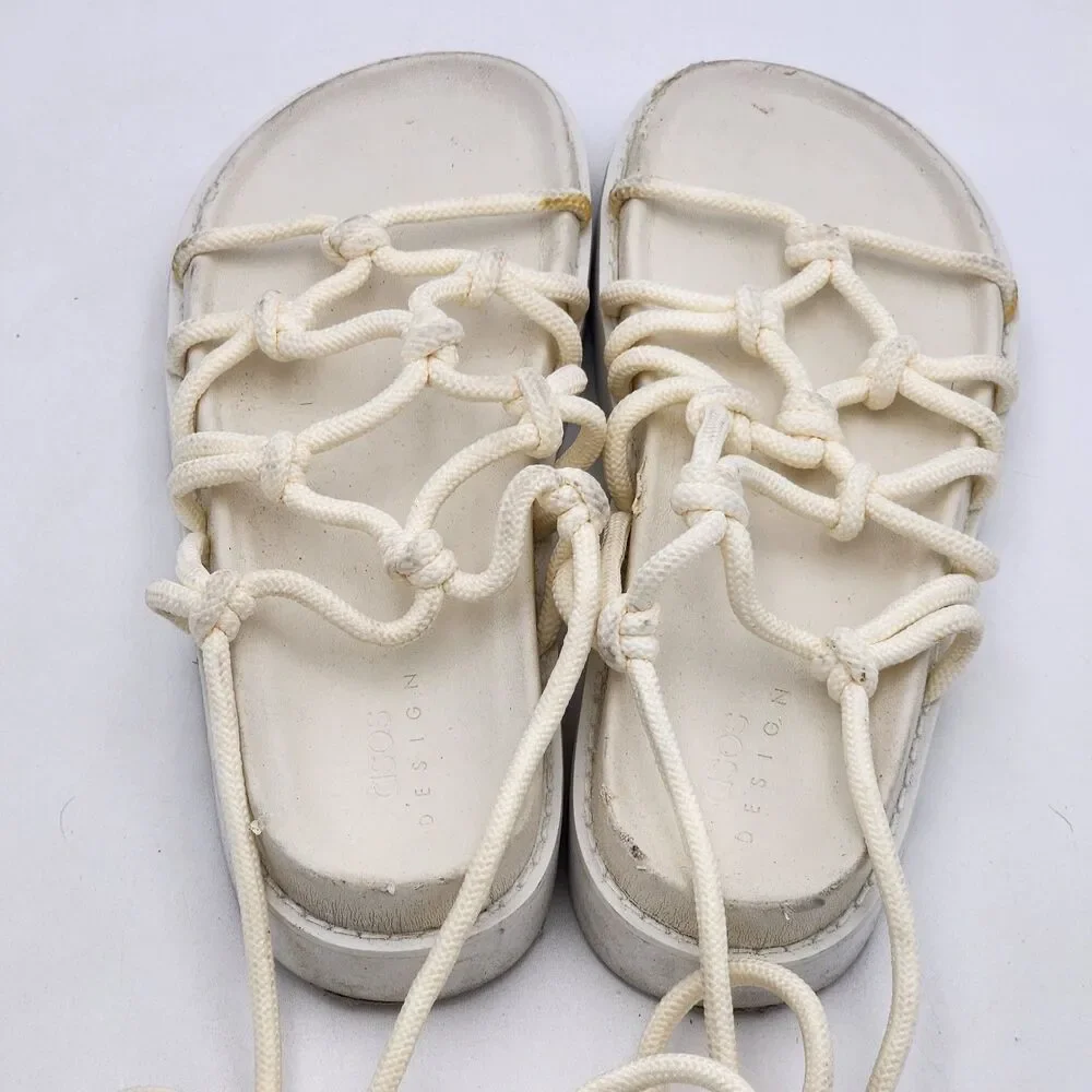 ASOS Design Fizzle Chunky Rope Sandals Platform Wrap Around White Size 7 US 5 UK